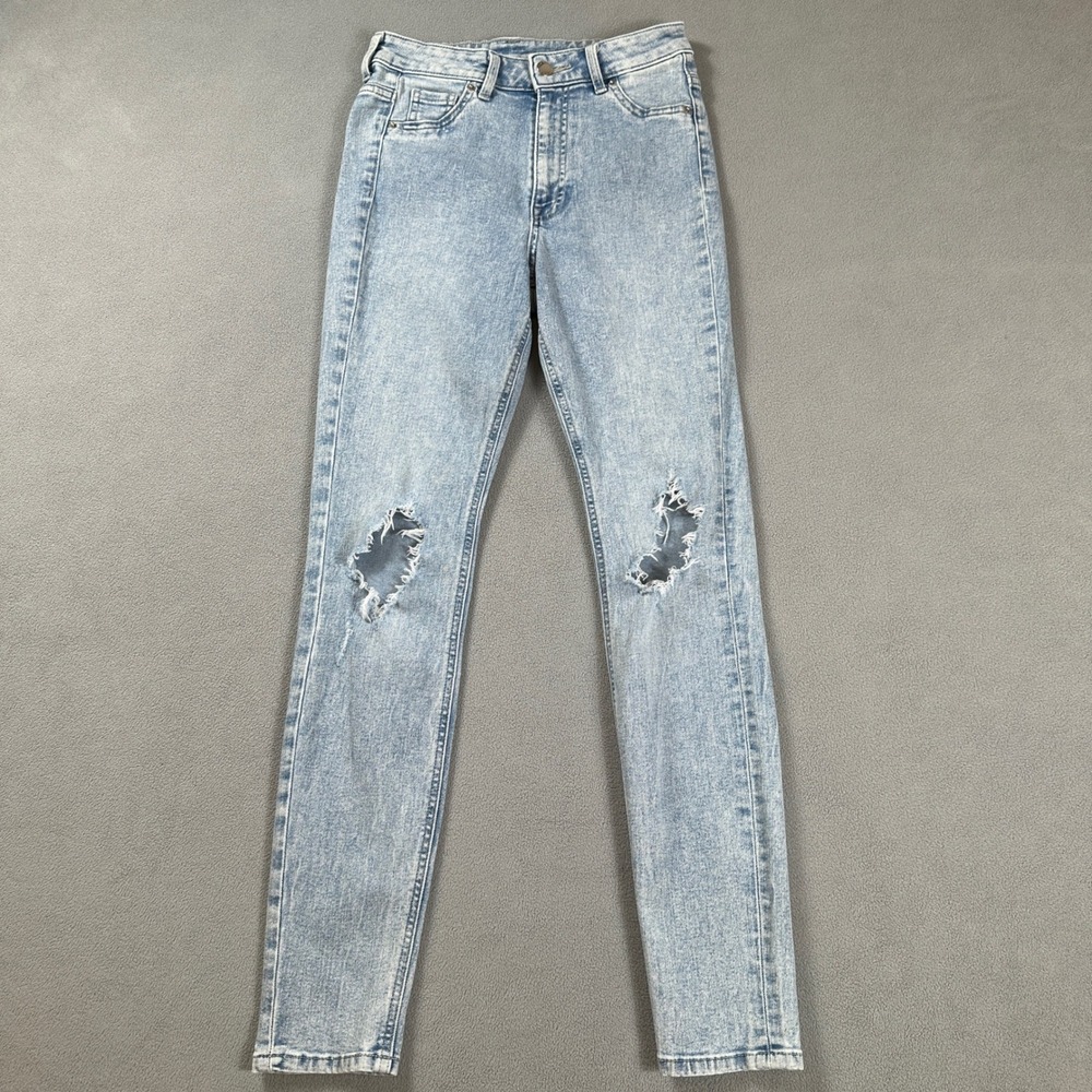 H&M Women Jeans 2 Curvy Jeggings Ultra High Waist Ankle Length Ripped Light Wash